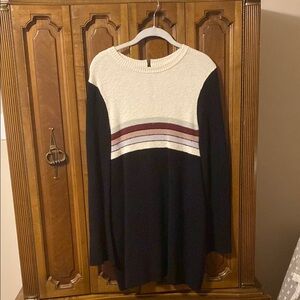 Black and Cream Striped Sweater Dress